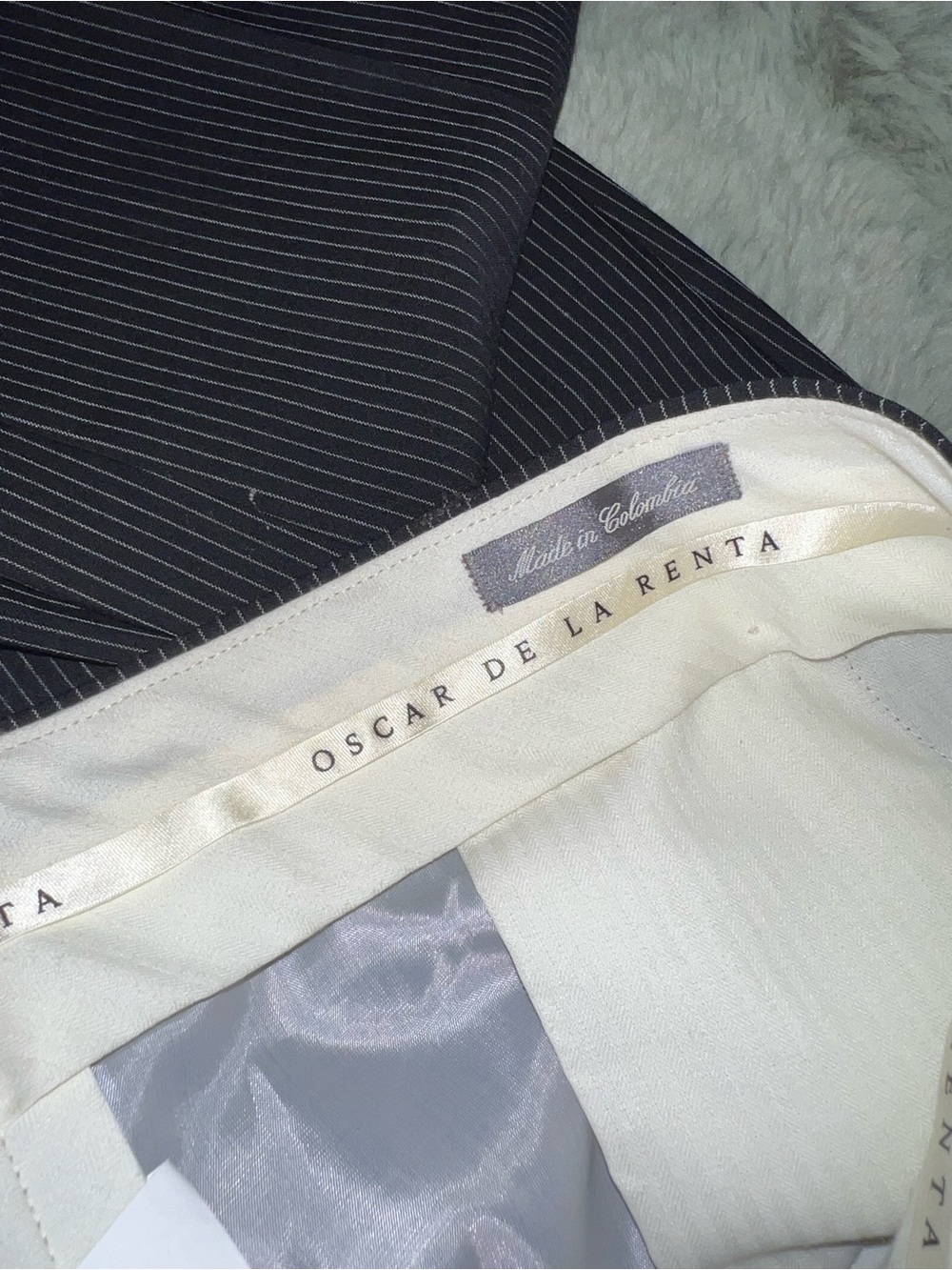 Oscar de la Renta Black Pinstripe Men's Dress Pants - Picture 3 of 6